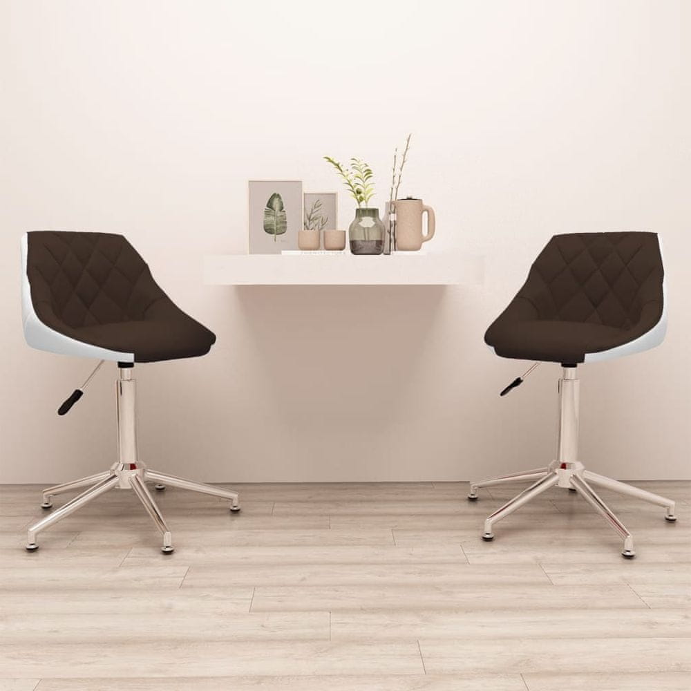 Vidaxl Otočné stoličky, 2 ks, hnedá a biela, ekokoža